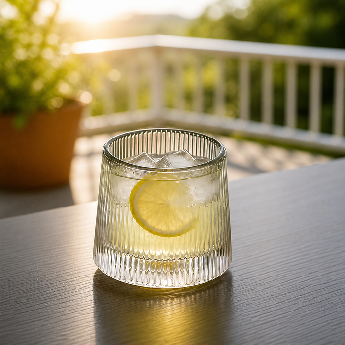Premium Ribbed Spin Glass with Wooden Base