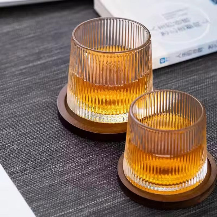 Premium Ribbed Spin Glass with Wooden Base