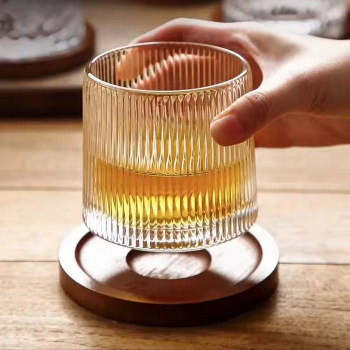 Premium Ribbed Spin Glass with Wooden Base