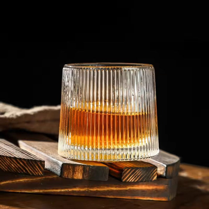 Premium Ribbed Spin Glass with Wooden Base